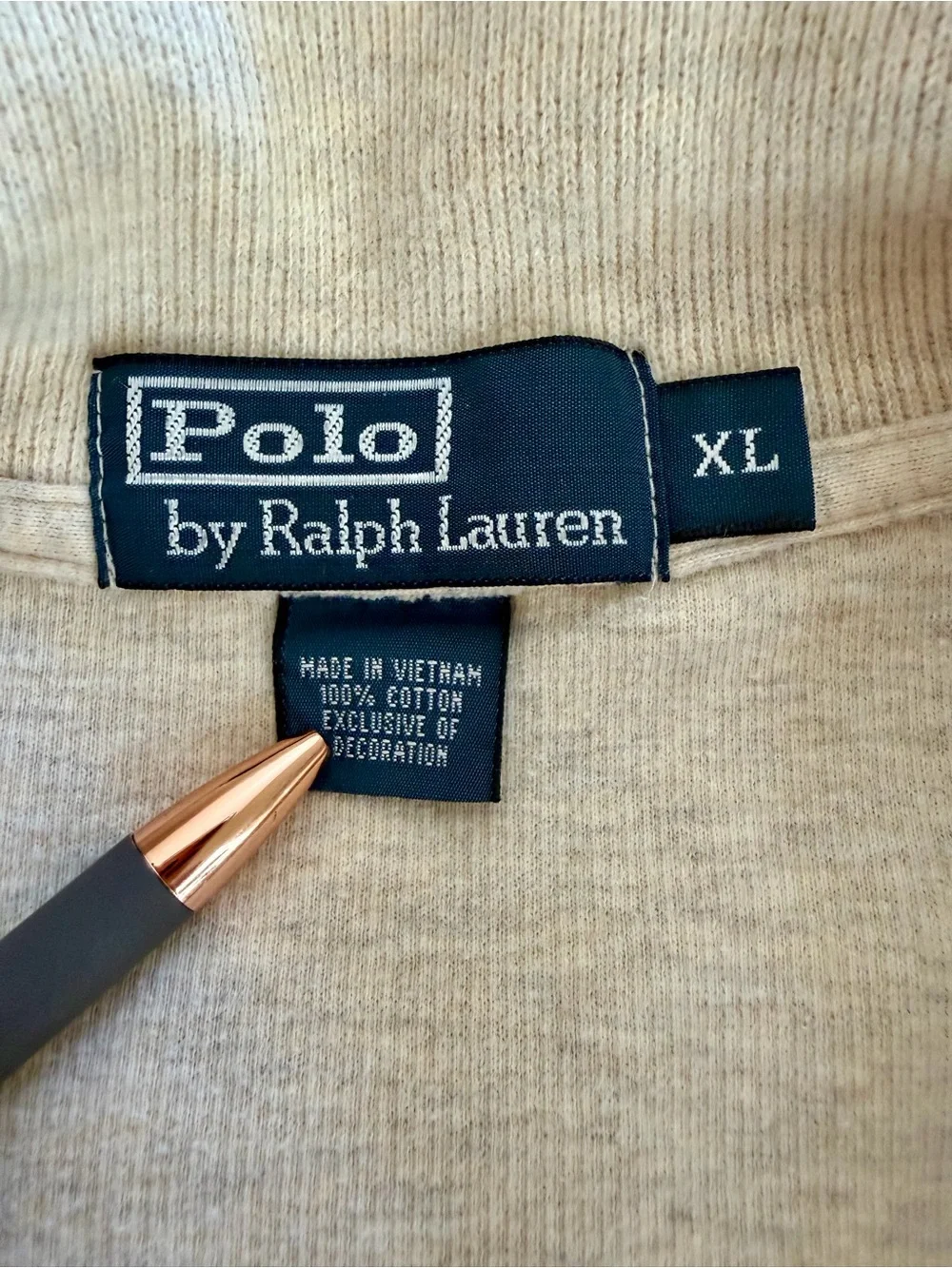 Polo Ralph Lauren 1/4 Zip Mens Oatmeal Beige Cotton Pullover Sweater Size XL